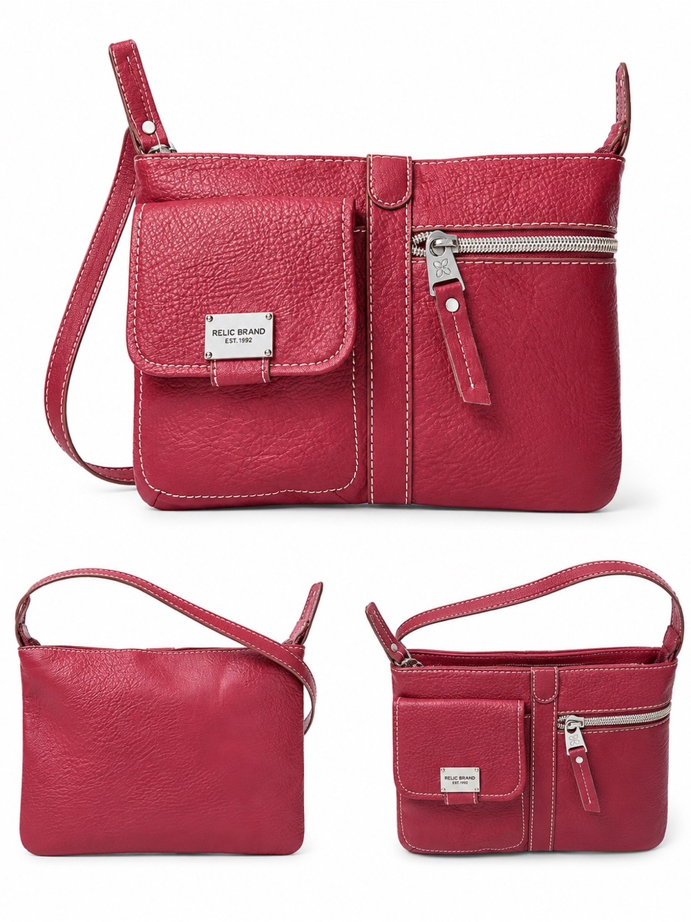 Relic Burgundy Red Crossbody Shoulder Bag Multi Pocket
